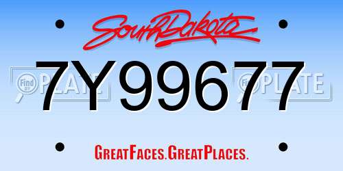 7Y99677 South Dakota License Plate