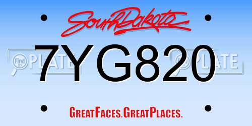 7YG820 South Dakota License Plate