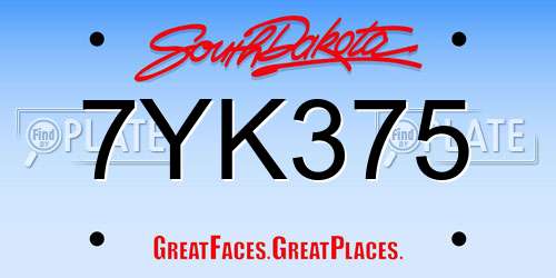 7YK375 South Dakota License Plate