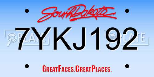 7YKJ192 South Dakota License Plate