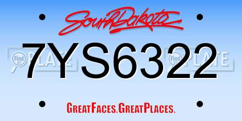 7YS6322 South Dakota License Plate