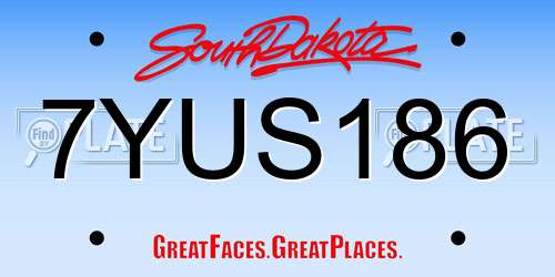 7YUS186 South Dakota License Plate