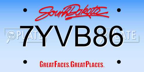7YVB86 South Dakota License Plate