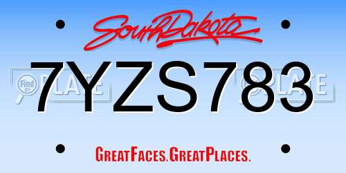 7YZS783 South Dakota License Plate