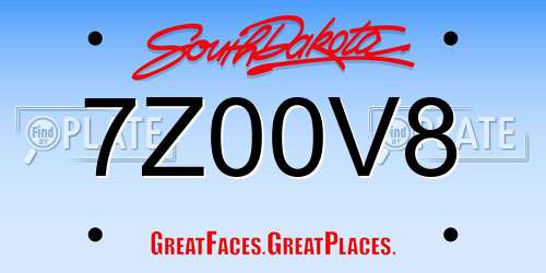 7Z00V8 South Dakota License Plate
