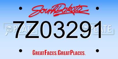 7Z03291 South Dakota License Plate