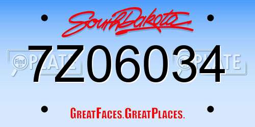 7Z06034 South Dakota License Plate