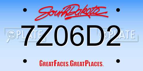 7Z06D2 South Dakota License Plate