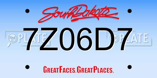 7Z06D7 South Dakota License Plate