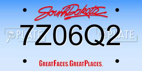 7Z06Q2 South Dakota License Plate