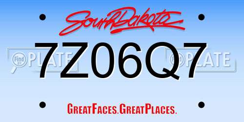 7Z06Q7 South Dakota License Plate