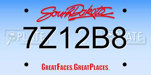 7Z12B8 South Dakota License Plate