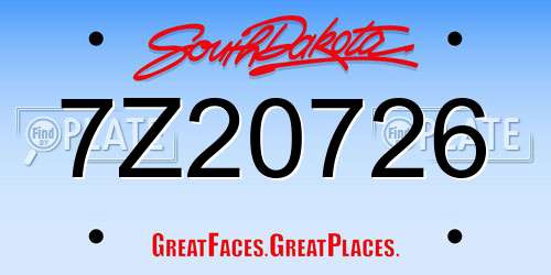 7Z20726 South Dakota License Plate