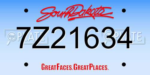 7Z21634 South Dakota License Plate
