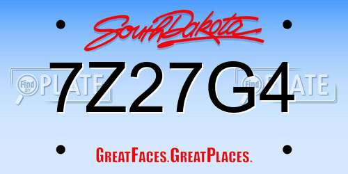 7Z27G4 South Dakota License Plate