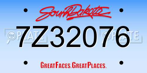 7Z32076 South Dakota License Plate