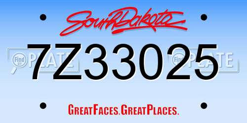 7Z33025 South Dakota License Plate