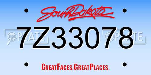 7Z33078 South Dakota License Plate