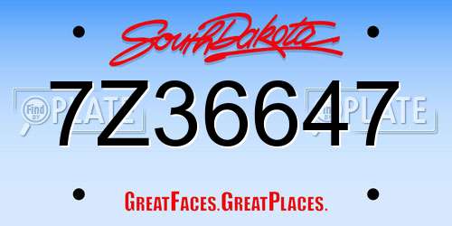7Z36647 South Dakota License Plate