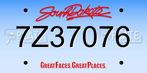 7Z37076 South Dakota License Plate