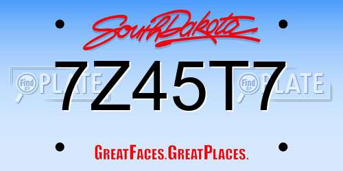 7Z45T7 South Dakota License Plate