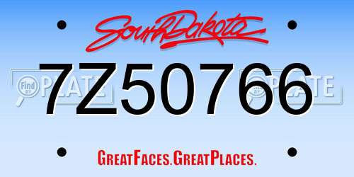 7Z50766 South Dakota License Plate