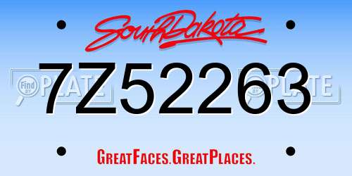7Z52263 South Dakota License Plate