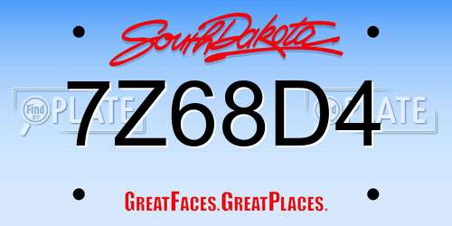 7Z68D4 South Dakota License Plate