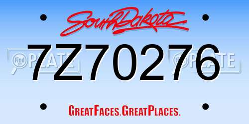7Z70276 South Dakota License Plate