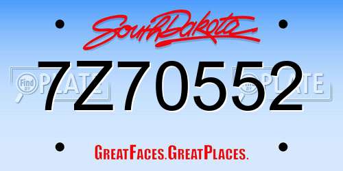 7Z70552 South Dakota License Plate