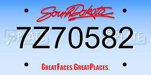 7Z70582 South Dakota License Plate