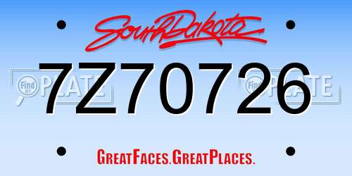 7Z70726 South Dakota License Plate