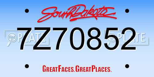 7Z70852 South Dakota License Plate