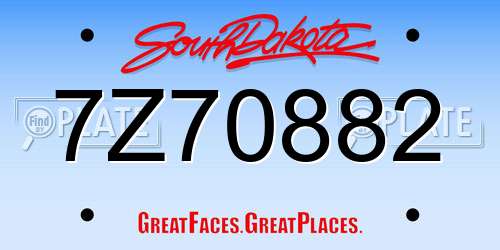 7Z70882 South Dakota License Plate