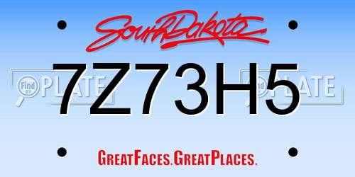 7Z73H5 South Dakota License Plate