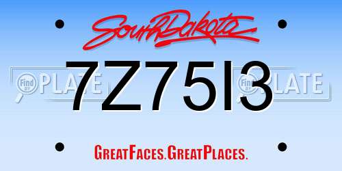 7Z75I3 South Dakota License Plate
