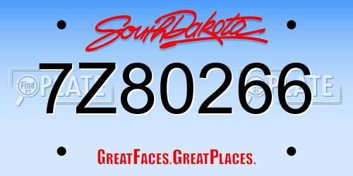 7Z80266 South Dakota License Plate