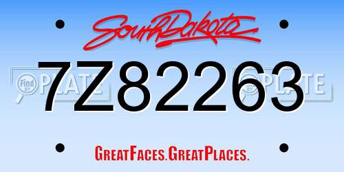7Z82263 South Dakota License Plate