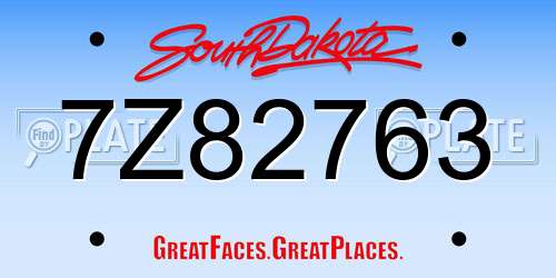 7Z82763 South Dakota License Plate