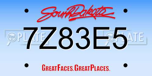 7Z83E5 South Dakota License Plate