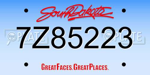 7Z85223 South Dakota License Plate