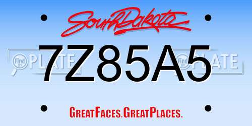 7Z85A5 South Dakota License Plate