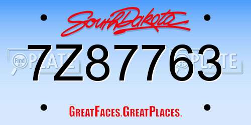 7Z87763 South Dakota License Plate