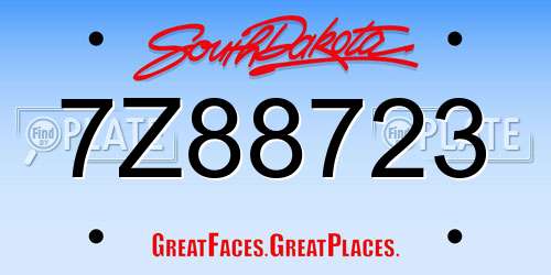 7Z88723 South Dakota License Plate