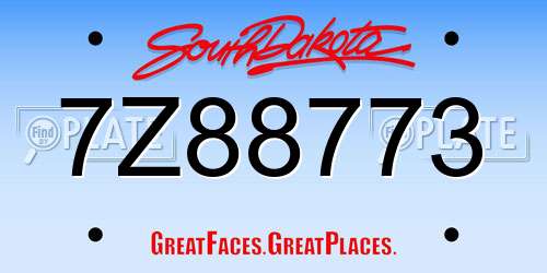 7Z88773 South Dakota License Plate