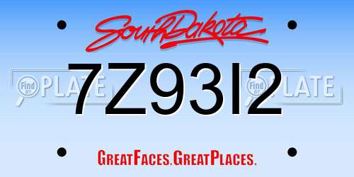 7Z93I2 South Dakota License Plate