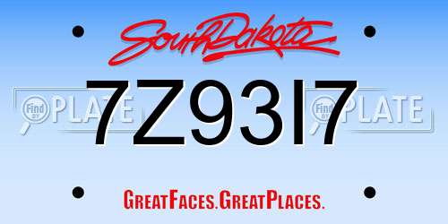 7Z93I7 South Dakota License Plate
