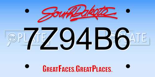 7Z94B6 South Dakota License Plate