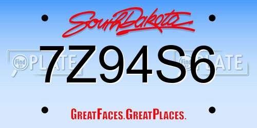 7Z94S6 South Dakota License Plate