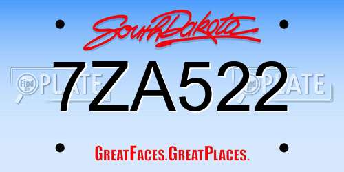 7ZA522 South Dakota License Plate